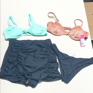 Women's Swimwear Set - Mint, Coral, and Black